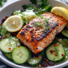 Lemon Dill Grilled Salmon with Cucumber Salad