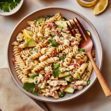 High Protein Tuscan Chicken Pasta Salad
